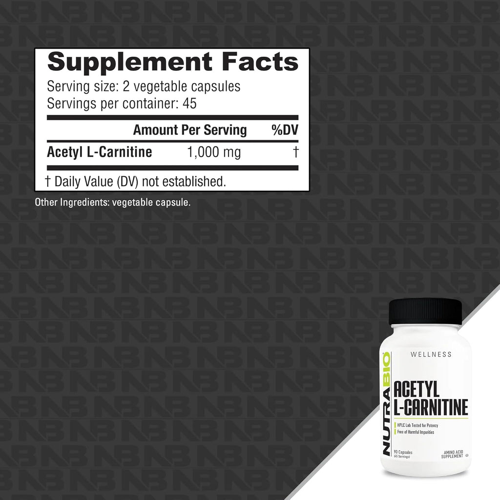 NutraBio Acetyl L-Carnitine Supplement 90 Capsules